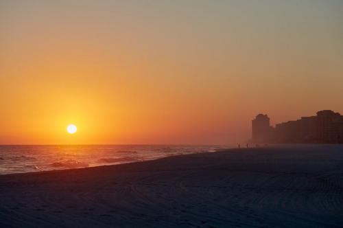 Foggy beach sunset